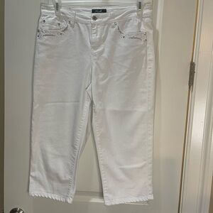 Earl Jeans White Embroidered Studded Stretch Capri Jeans Size 10